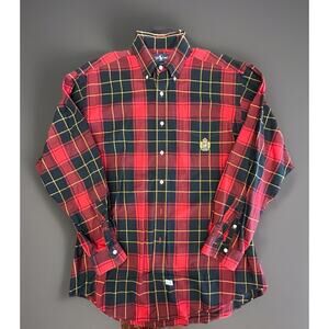 Vintage Ralph Lauren Crest Button Up Plaid Buffalo Red Black Long Sleeve Medium